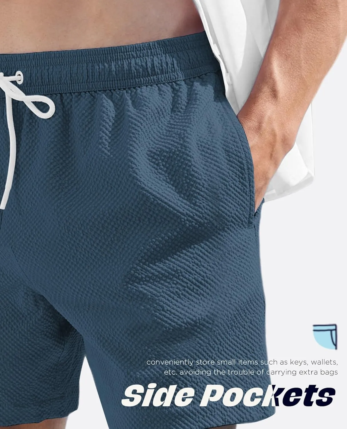 Men's Swim Shorts 5 inch Seersucker Swimming Trunks for Men Swim Suits Beach Shorts