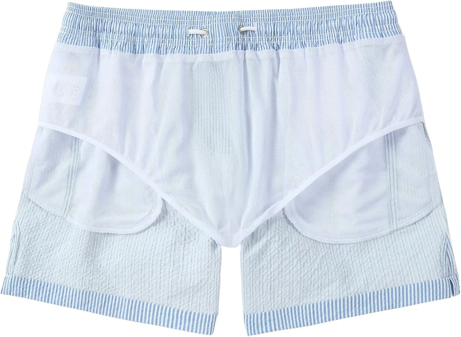 Men's Swim Shorts 5 inch Seersucker Swimming Trunks for Men Swim Suits Beach Shorts