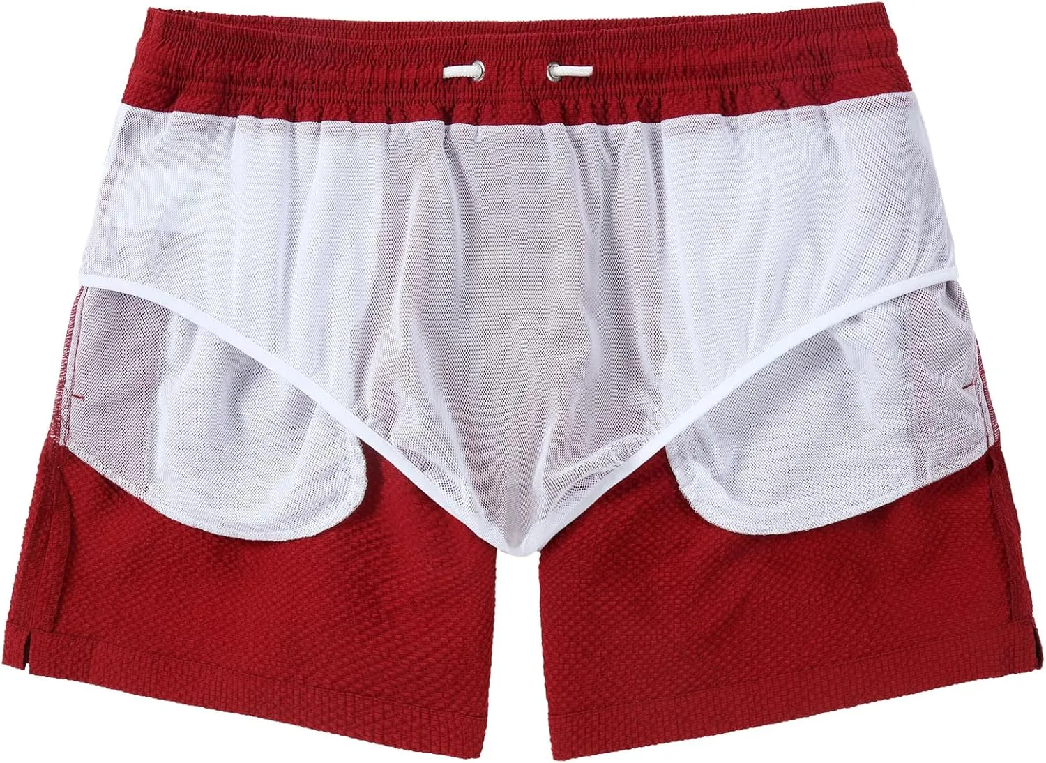 Men's Swim Shorts 5 inch Seersucker Swimming Trunks for Men Swim Suits Beach Shorts