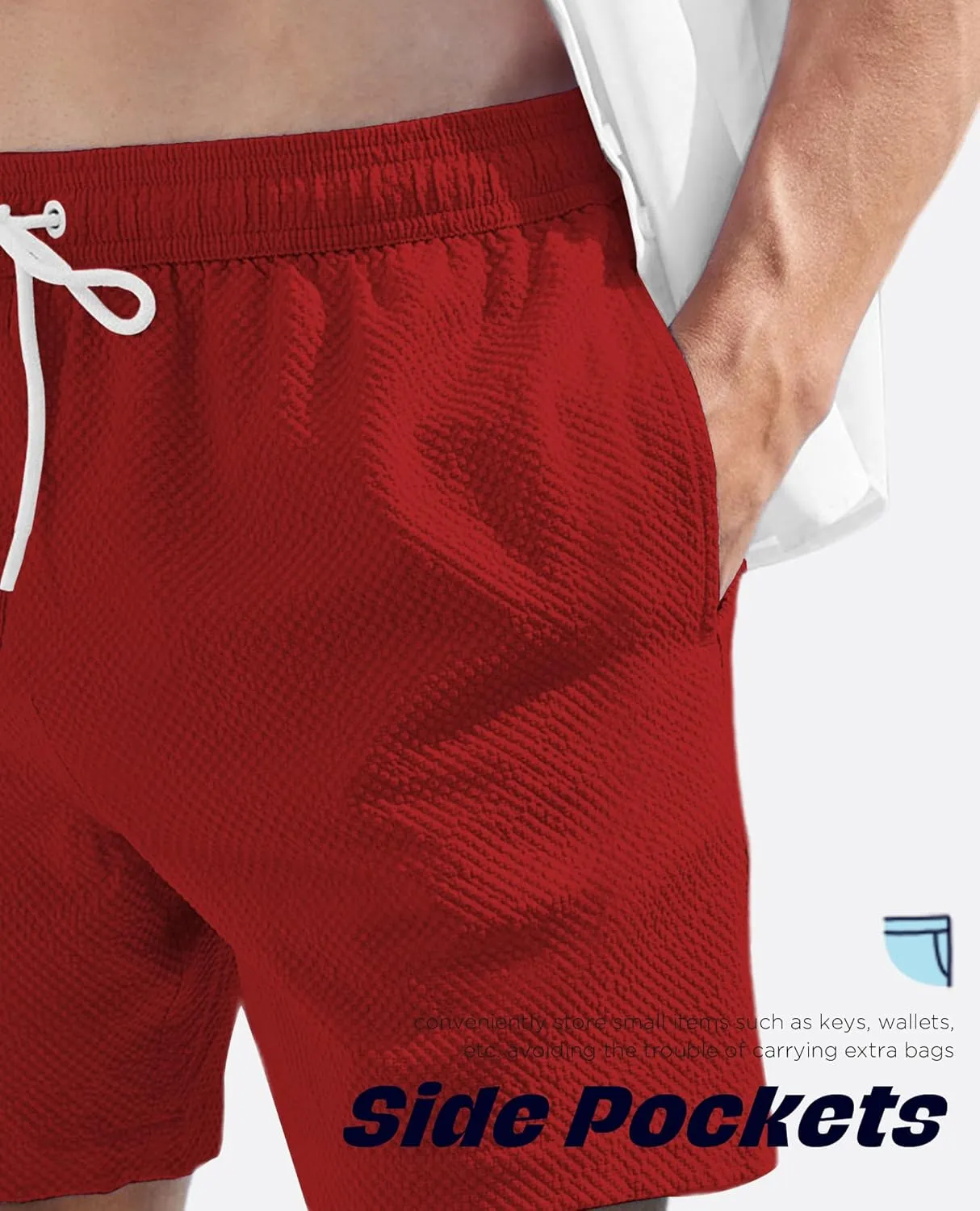 Men's Swim Shorts 5 inch Seersucker Swimming Trunks for Men Swim Suits Beach Shorts