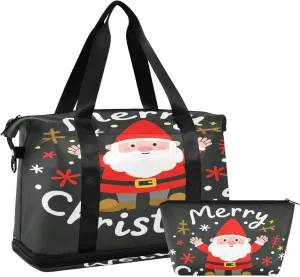 Merry Christmas Cartoon Dwarfs Gym Bag Weekender Travel Overnight Bag with Adjustable Strap for Trip Large Capacity