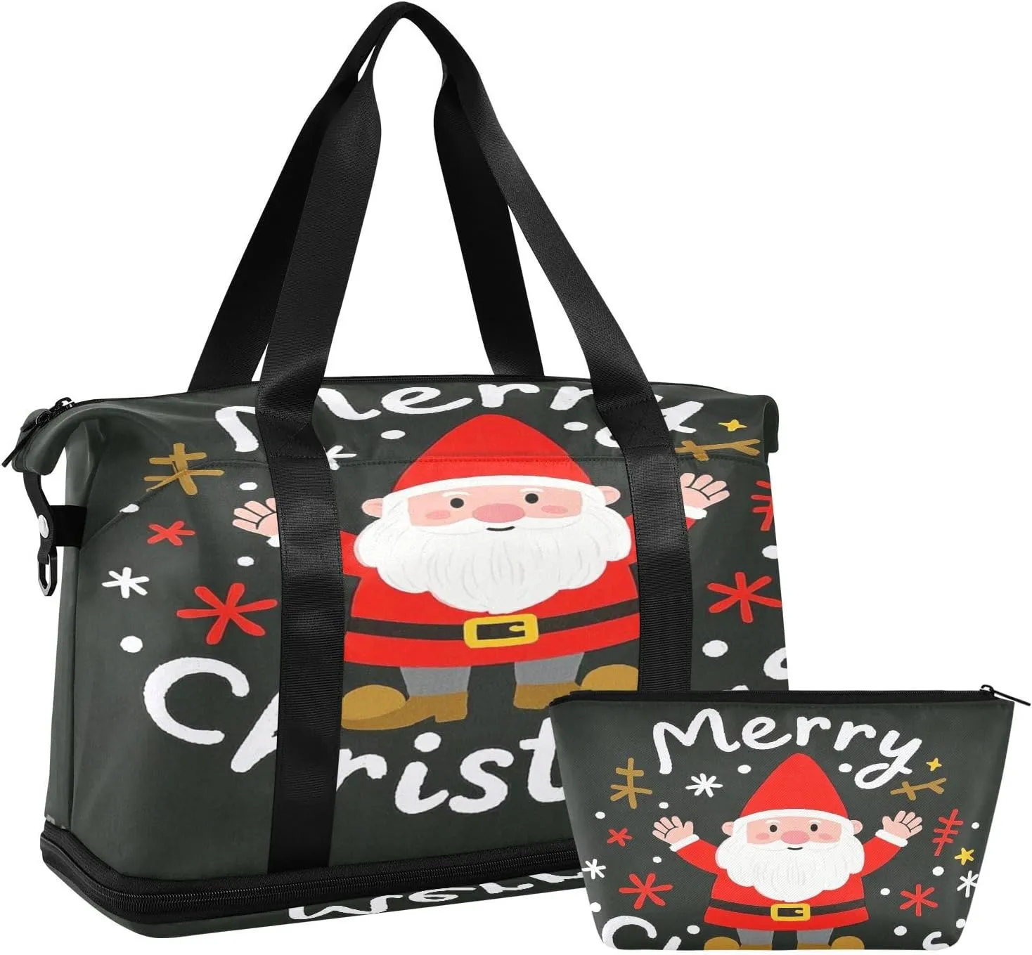 Merry Christmas Cartoon Dwarfs Gym Bag Weekender Travel Overnight Bag with Adjustable Strap for Trip Large Capacity