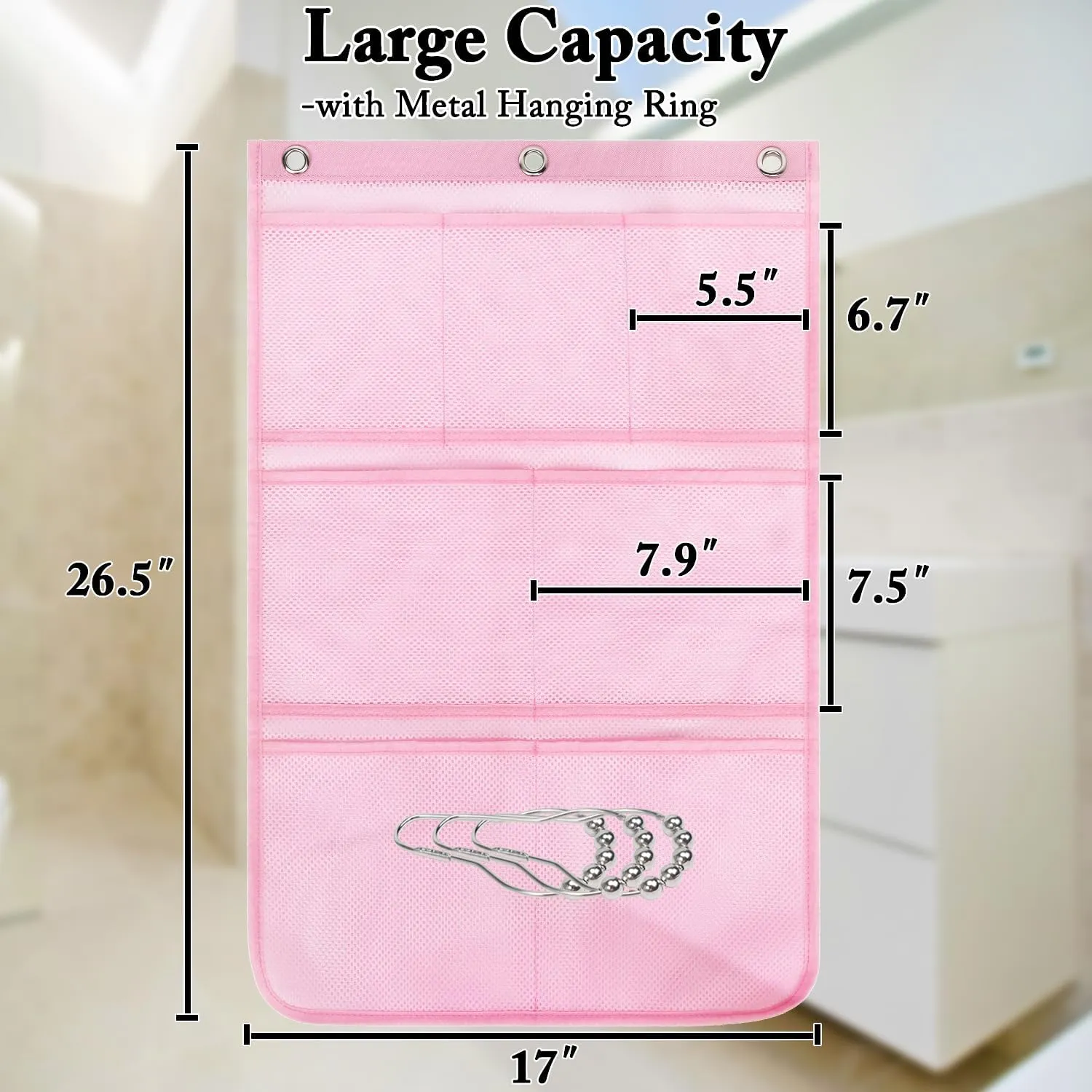 Mesh Shower Caddy Hanging, Quick-Drying Shower Organizer with 7 Pockets, Portable Bathroom Organizers and Storage for Shampoo, Soap, Loofah, Travel, and Cruise Essentials