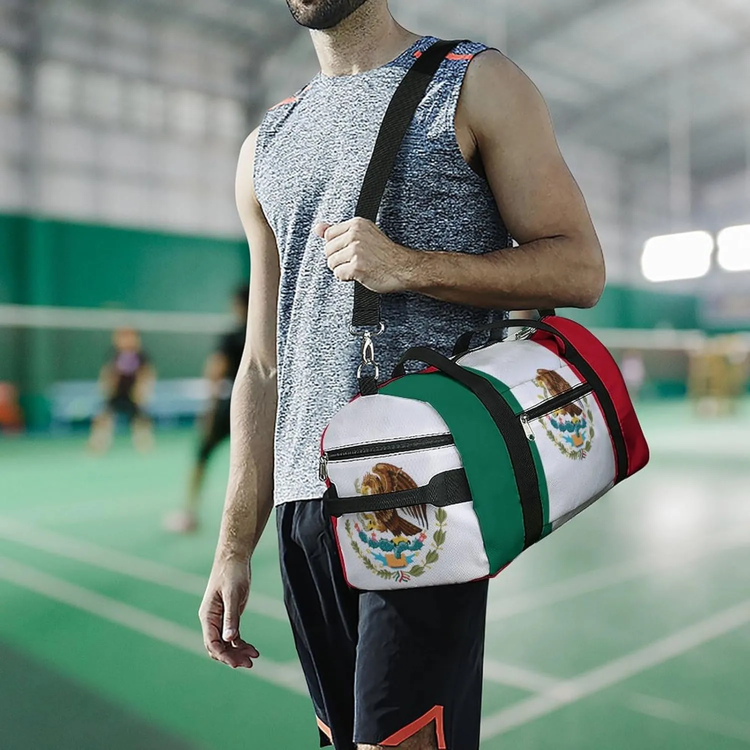 Mexican Flag Sports Duffel Bag for Men Women with Wet Pocket Shoe Compartment