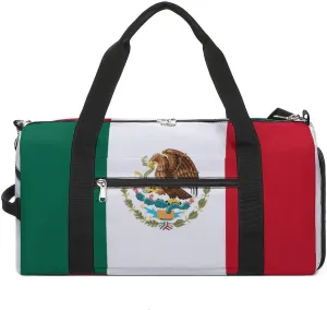 Mexican Flag Sports Duffel Bag for Men Women with Wet Pocket Shoe Compartment