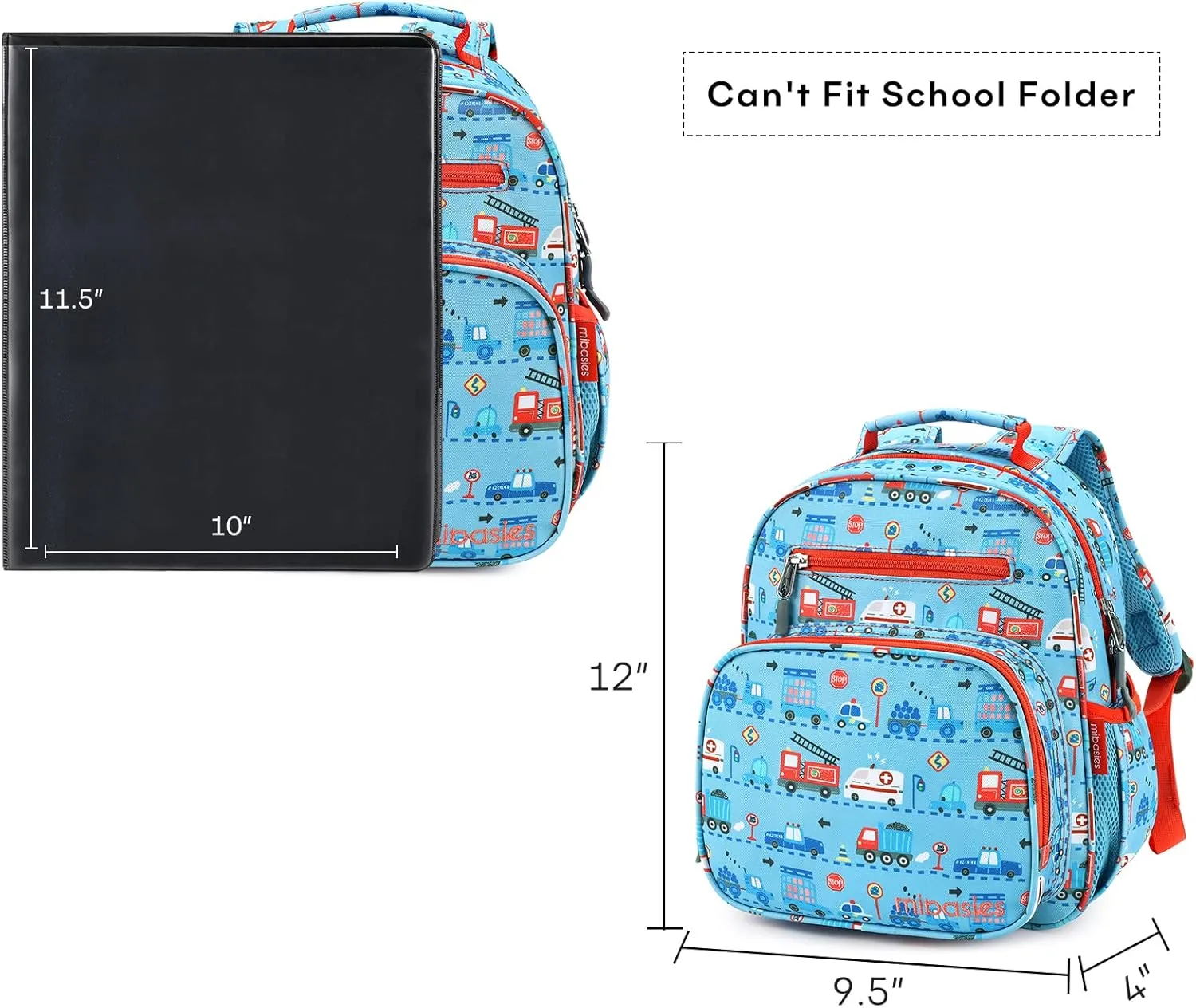 mibasies Toddler Backpack for Boys 2-4: Cute Kids Backpacks Boys - Preschool Kindergarten Backpack - Car