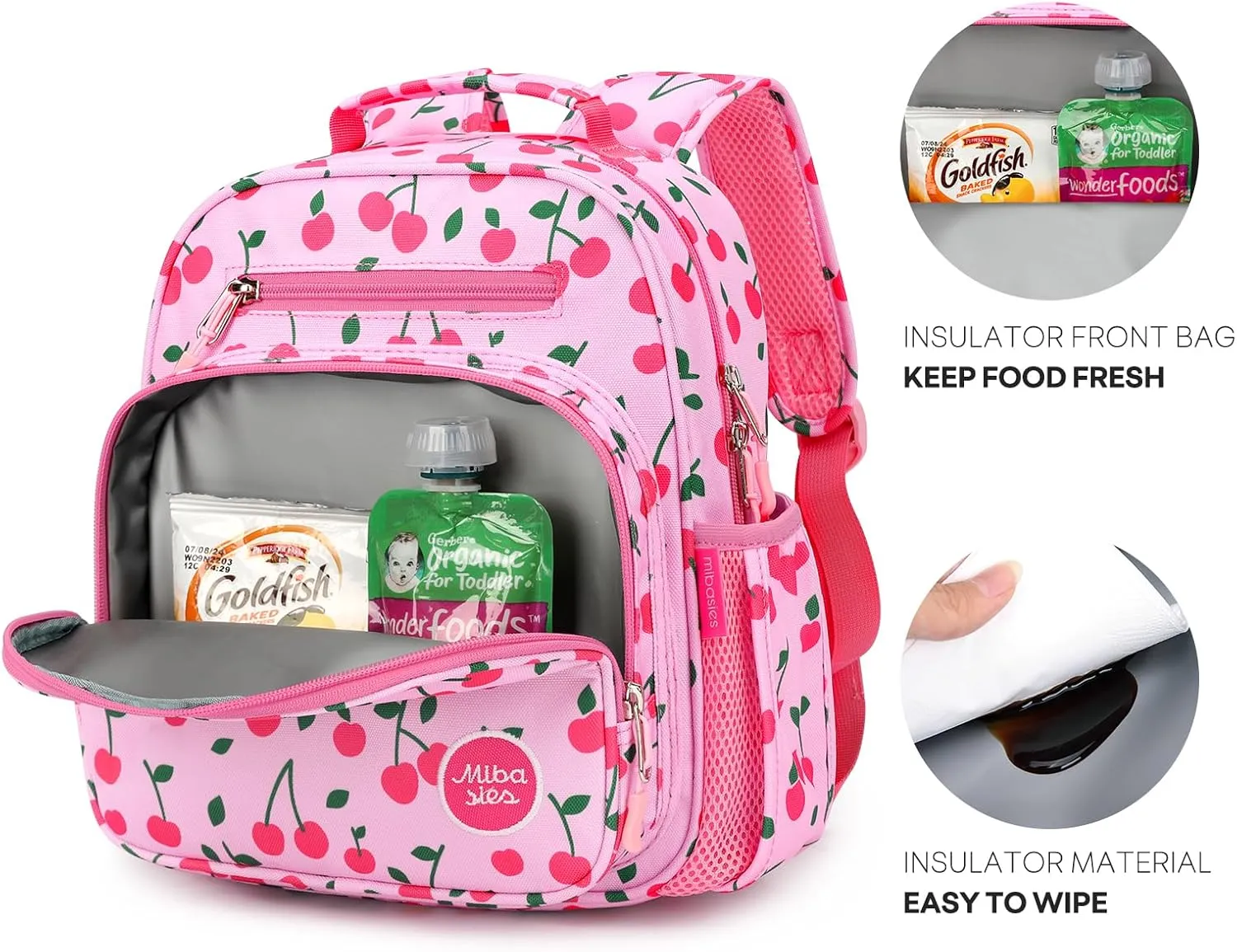 mibasies Toddler Backpack for Girls 2-4: Cute Kids Backpacks for Girls - Preschool Kindergarten Backpack - Cherry Pink