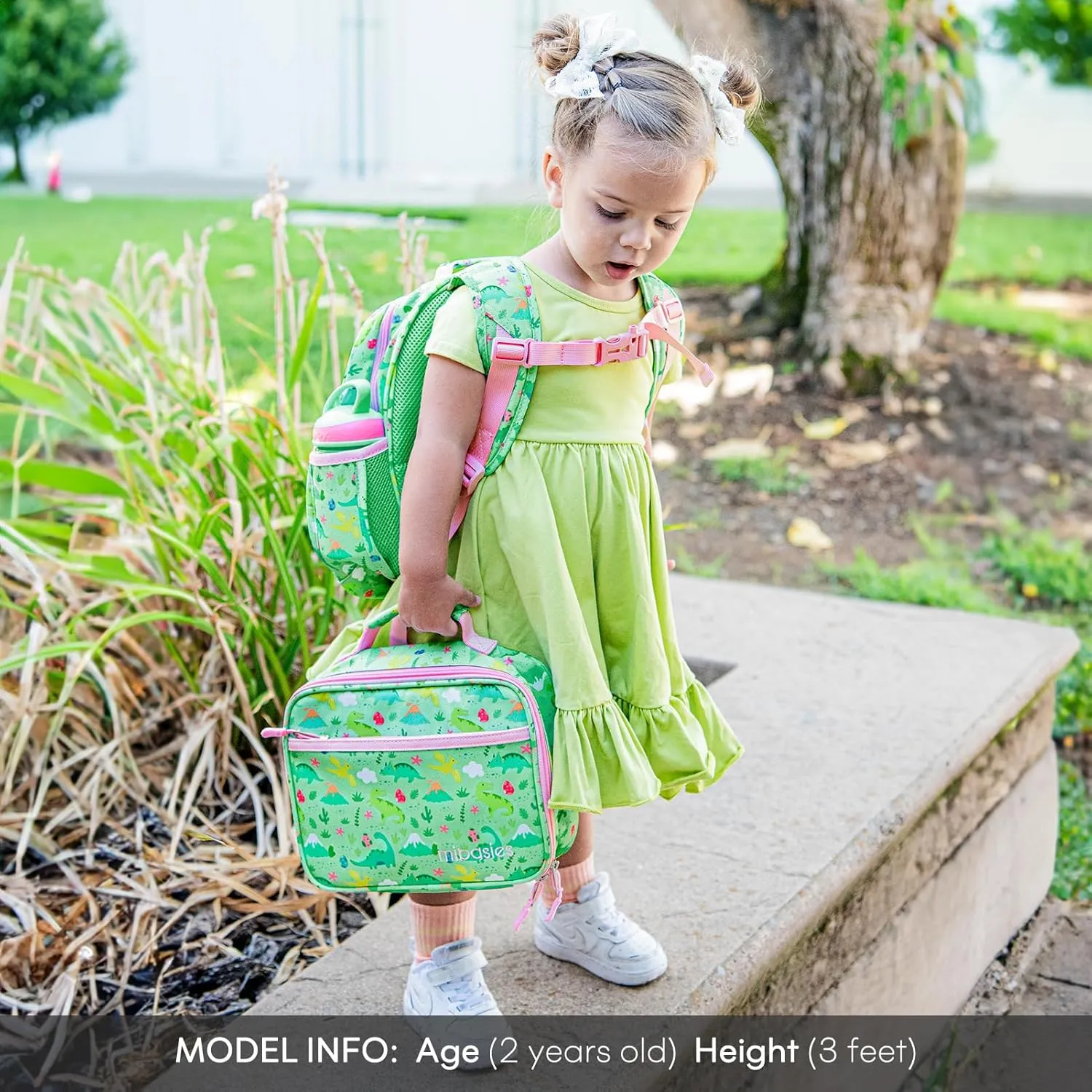 mibasies Toddler Backpack for Girls 2-4: Cute Kids Backpacks for Girls - Preschool Kindergarten Backpack - Dinosaur Forest Light Green