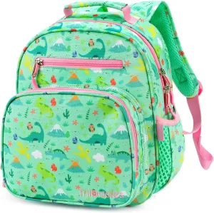 mibasies Toddler Backpack for Girls 2-4: Cute Kids Backpacks for Girls - Preschool Kindergarten Backpack - Dinosaur Forest Light Green