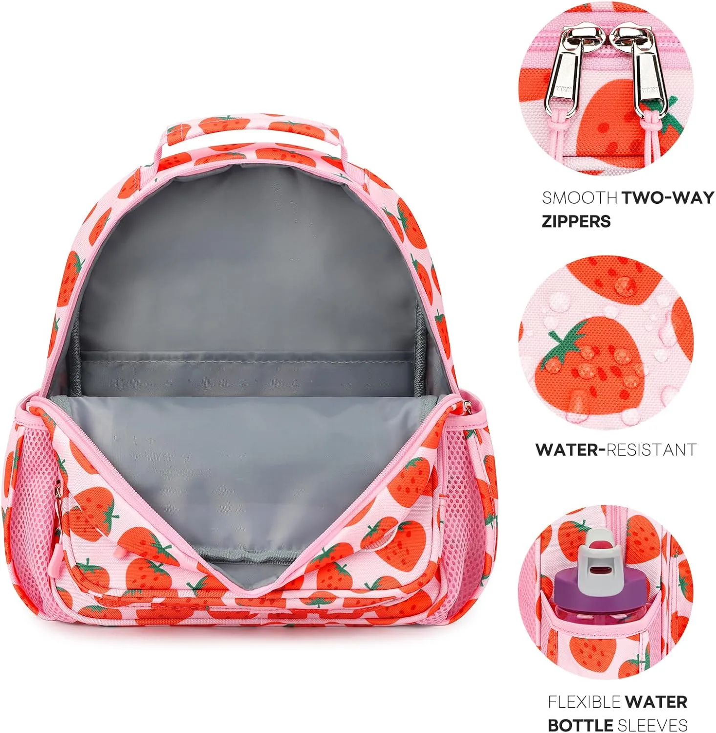 mibasies Toddler Backpack for Girls 2-4: Cute Kids Backpacks for Girls - Preschool Kindergarten Backpack - Strawberry Pink