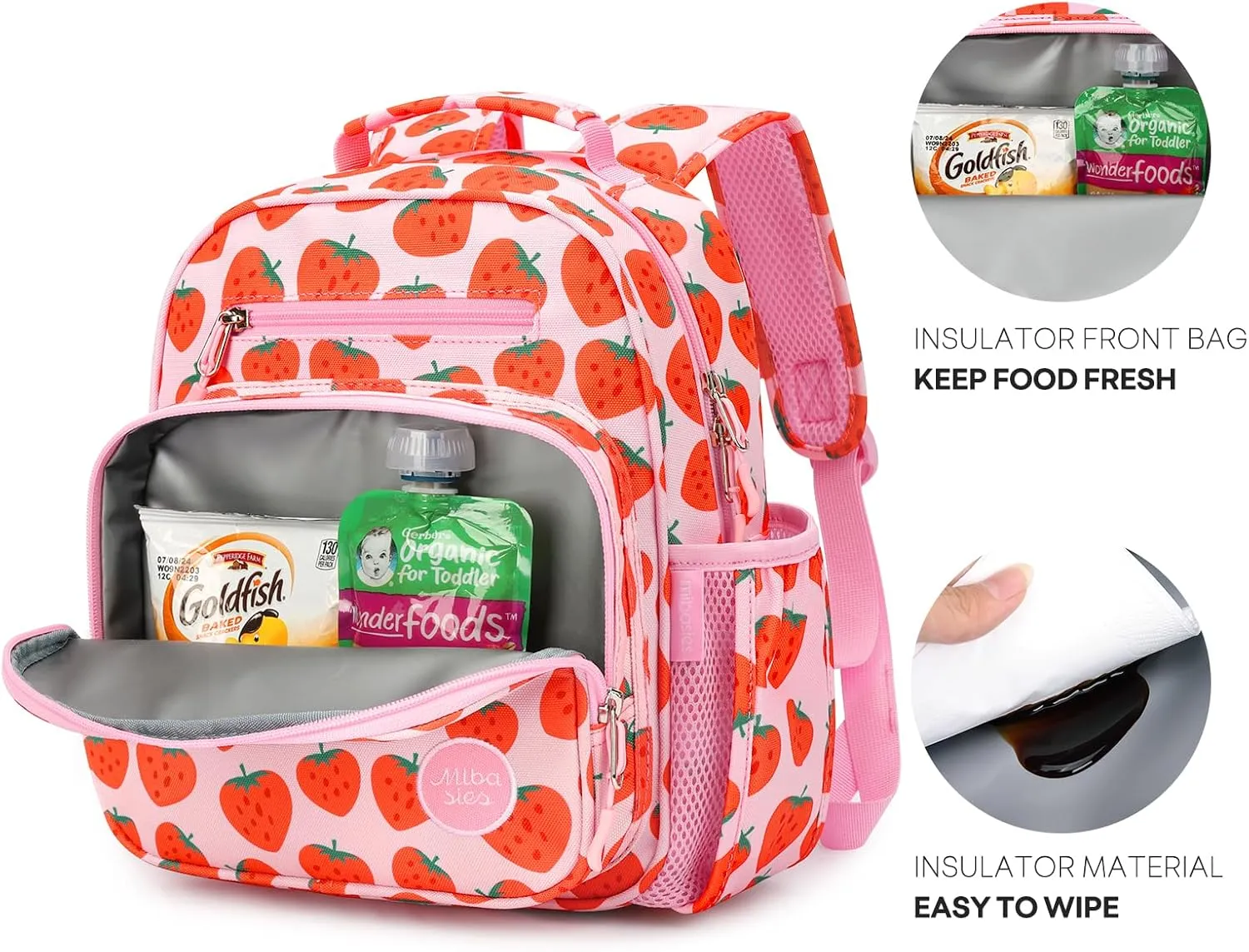 mibasies Toddler Backpack for Girls 2-4: Cute Kids Backpacks for Girls - Preschool Kindergarten Backpack - Strawberry Pink