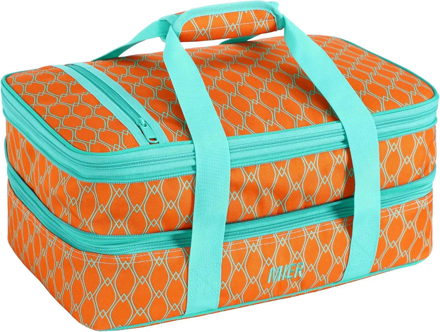 MIER Insulated Double Casserole Carrier Thermal Lunch Tote for Potluck Parties, Picnic, Beach, Fits 9 x 13 Inches Casserole Dish, Expandable by Mid Zipper, Orange