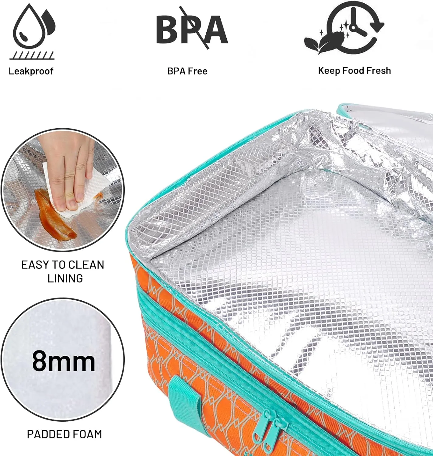 MIER Insulated Double Casserole Carrier Thermal Lunch Tote for Potluck Parties, Picnic, Beach, Fits 9 x 13 Inches Casserole Dish, Expandable by Mid Zipper, Orange