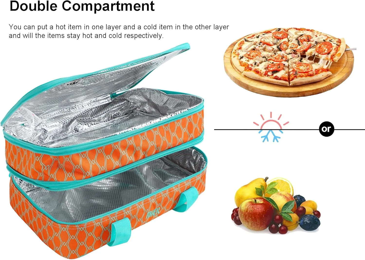 MIER Insulated Double Casserole Carrier Thermal Lunch Tote for Potluck Parties, Picnic, Beach, Fits 9 x 13 Inches Casserole Dish, Expandable by Mid Zipper, Orange