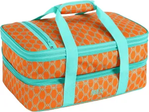 MIER Insulated Double Casserole Carrier Thermal Lunch Tote for Potluck Parties, Picnic, Beach, Fits 9 x 13 Inches Casserole Dish, Expandable by Mid Zipper, Orange