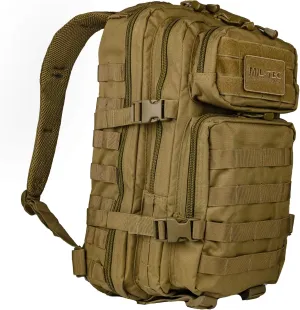 Mil-Tec Unisex Assault Pack - Rugged Durable Lightweight Ergonomic Versatile Tactical Outdoor Camping Hiking Backpack with Adjustable Padded Shoulder Straps & MOLLE Loops, Coyote, 36L