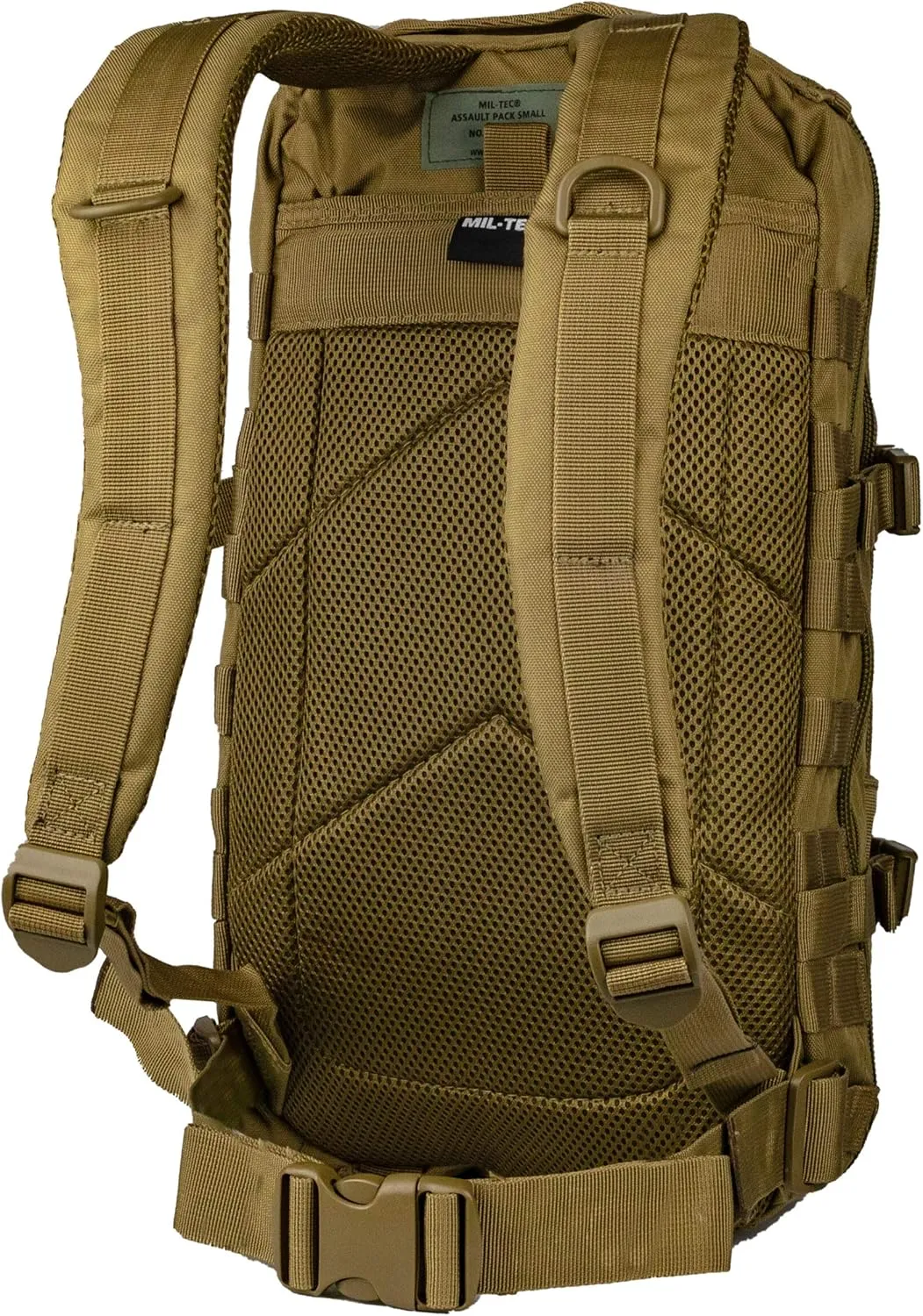 Mil-Tec Unisex Assault Pack - Rugged Durable Lightweight Ergonomic Versatile Tactical Outdoor Camping Hiking Backpack with Adjustable Padded Shoulder Straps & MOLLE Loops, Coyote, 36L