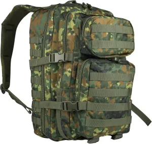 Mil-Tec Unisex Assault Pack - Rugged Durable Lightweight Ergonomic Versatile Tactical Outdoor Camping Hiking Backpack with Adjustable Padded Shoulder Straps & MOLLE Loops, Flecktarn Camo, 20L
