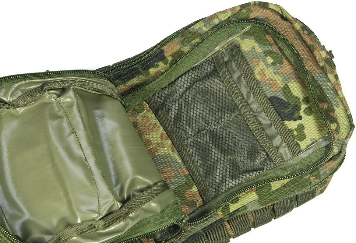 Mil-Tec Unisex Assault Pack - Rugged Durable Lightweight Ergonomic Versatile Tactical Outdoor Camping Hiking Backpack with Adjustable Padded Shoulder Straps & MOLLE Loops, Flecktarn Camo, 20L