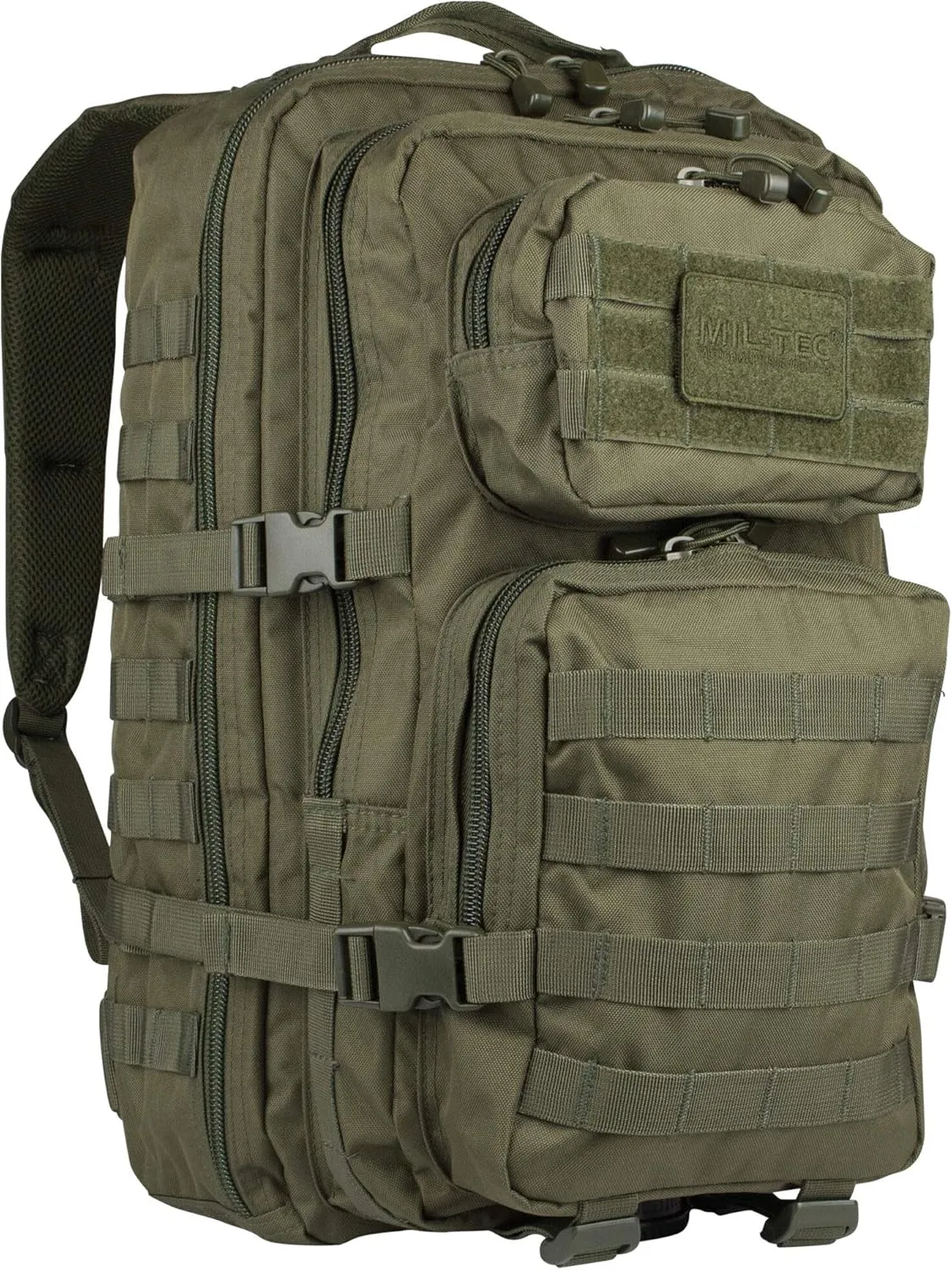 Mil-Tec Unisex Assault Pack - Rugged Durable Lightweight Ergonomic Versatile Tactical Outdoor Camping Hiking Backpack with Adjustable Padded Shoulder Straps & MOLLE Loops, Olive Drab, 20L