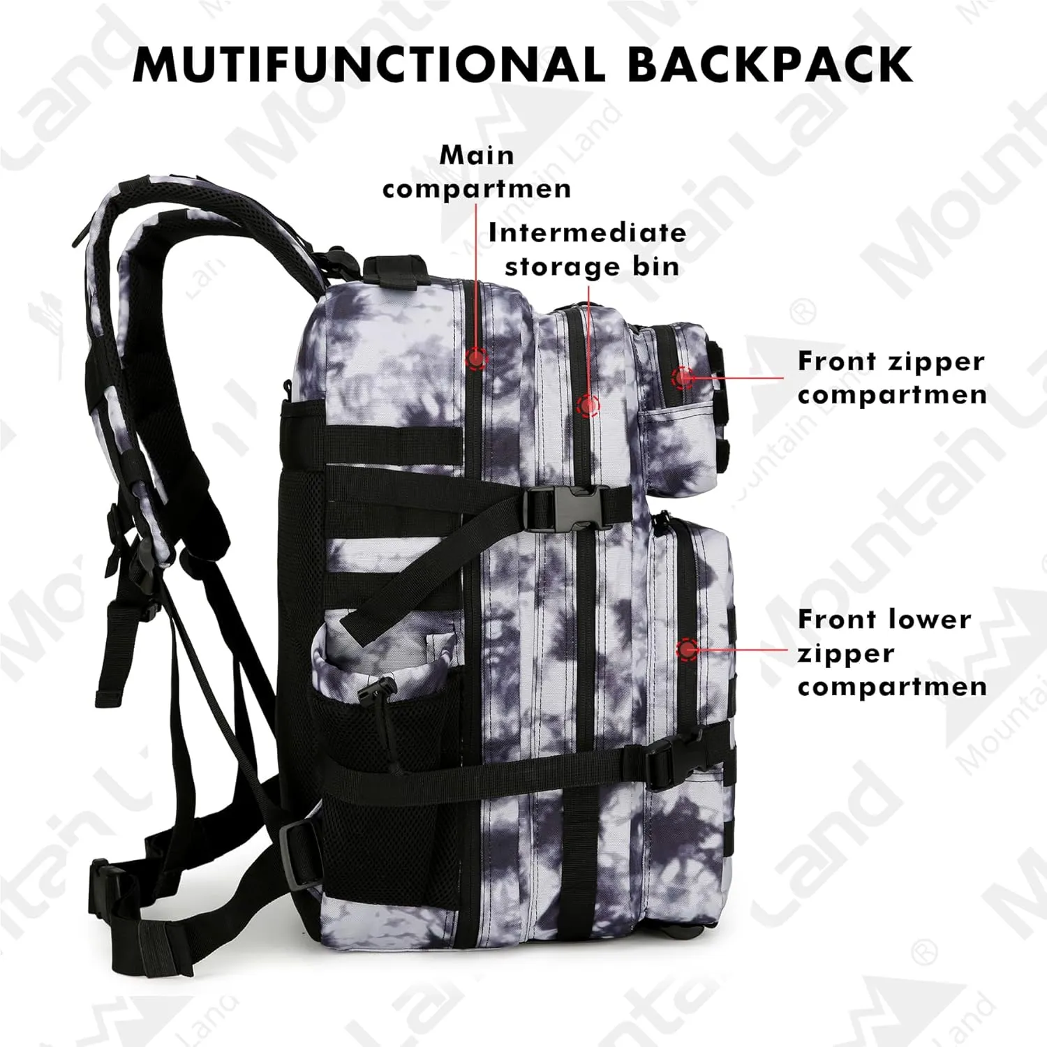 Military Backpack for Men 45L Tactical Assault Backpack 3 day Assault Pack with Molle Waterproof Bag Rucksack-Purple White