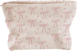 Milumia Women's Bow Patterned Make Up Bag Large Capacity Zipper Corduroy Cosmetic Bag Multicolor One Size