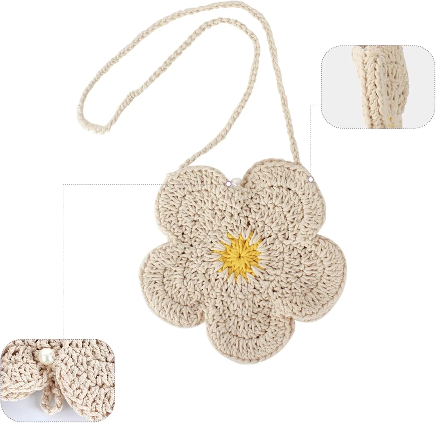 Mini Crossbody Shoulder Bag Fashion Flower Handbag Girls Small Wallet Coin Purse,Beige