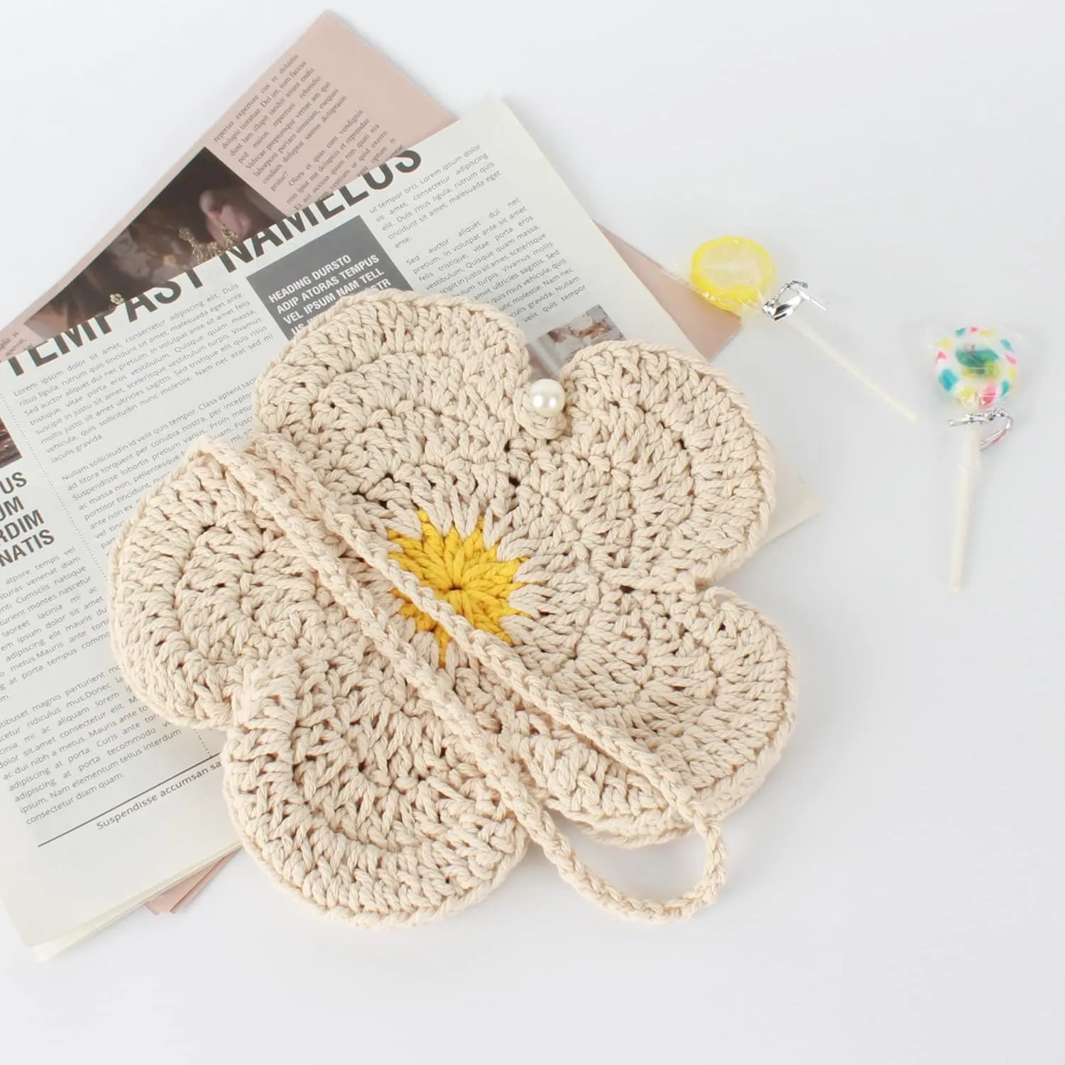 Mini Crossbody Shoulder Bag Fashion Flower Handbag Girls Small Wallet Coin Purse,Beige