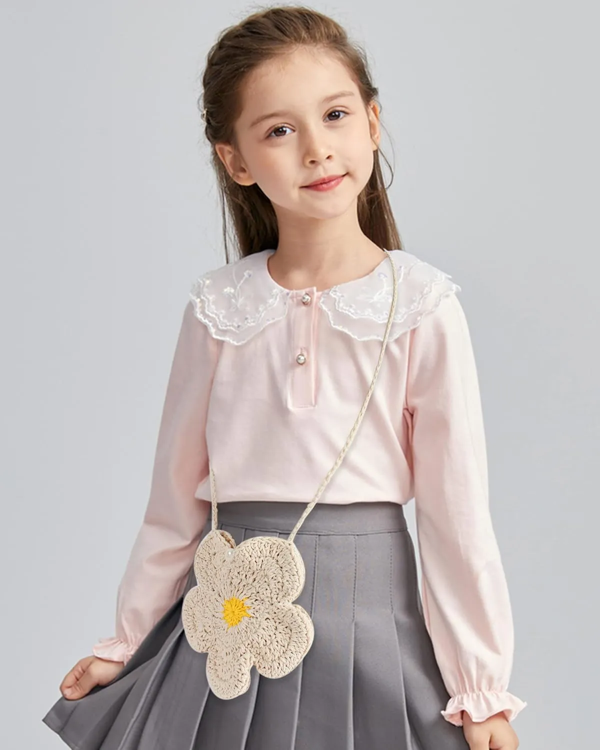 Mini Crossbody Shoulder Bag Fashion Flower Handbag Girls Small Wallet Coin Purse,Beige
