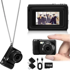 Mini Keychain Camera, Thumb Sized 1080P Mini Video Camera Recorder with LED Flash Light Monoreflexes CMOS Micro Video Camcorder with 16GB Card and 2 OTG Adapters for Student Teens Recording