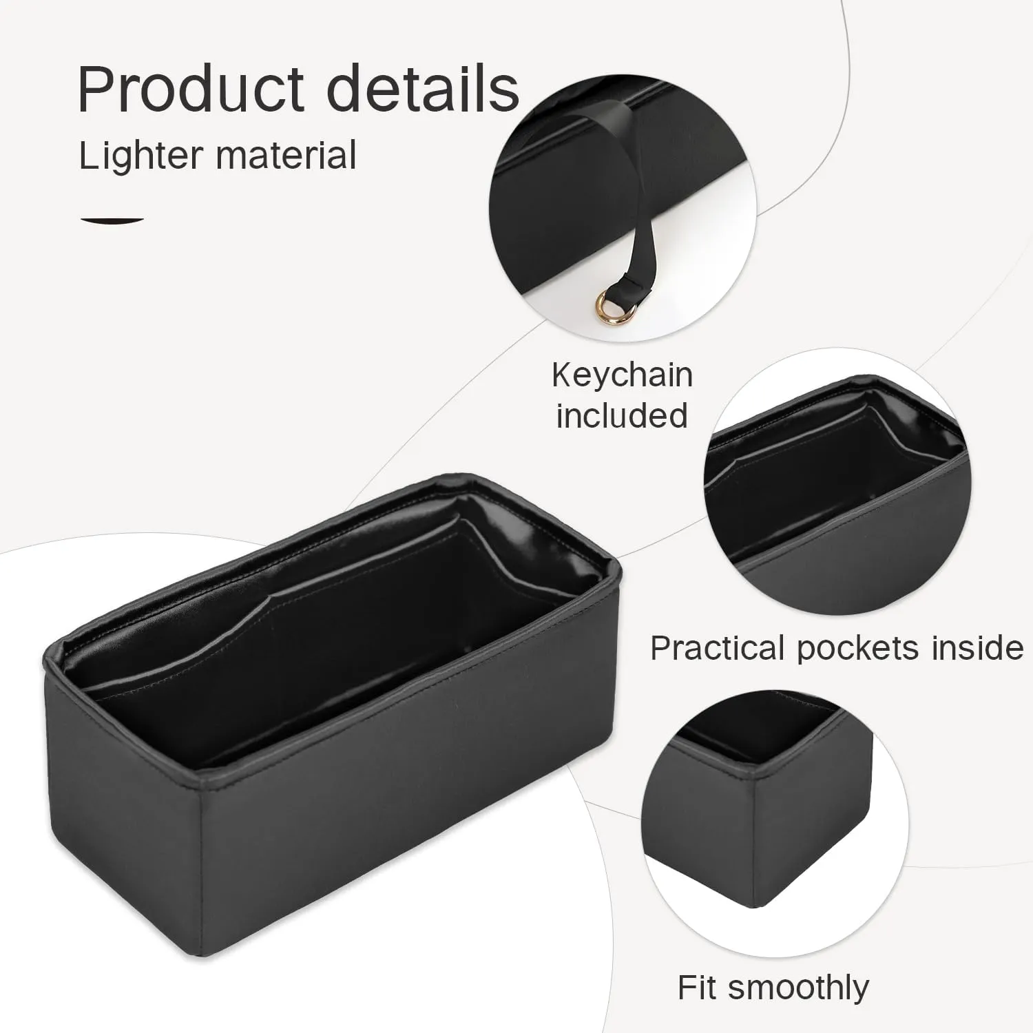 Mini Lindy Bag Insert, Purse Organizer Insert Compatible with Hermes Lindy Bag, Lightweight and Silky Smooth, Bag Insert for Lindy 19 (Mini LD19, Black)