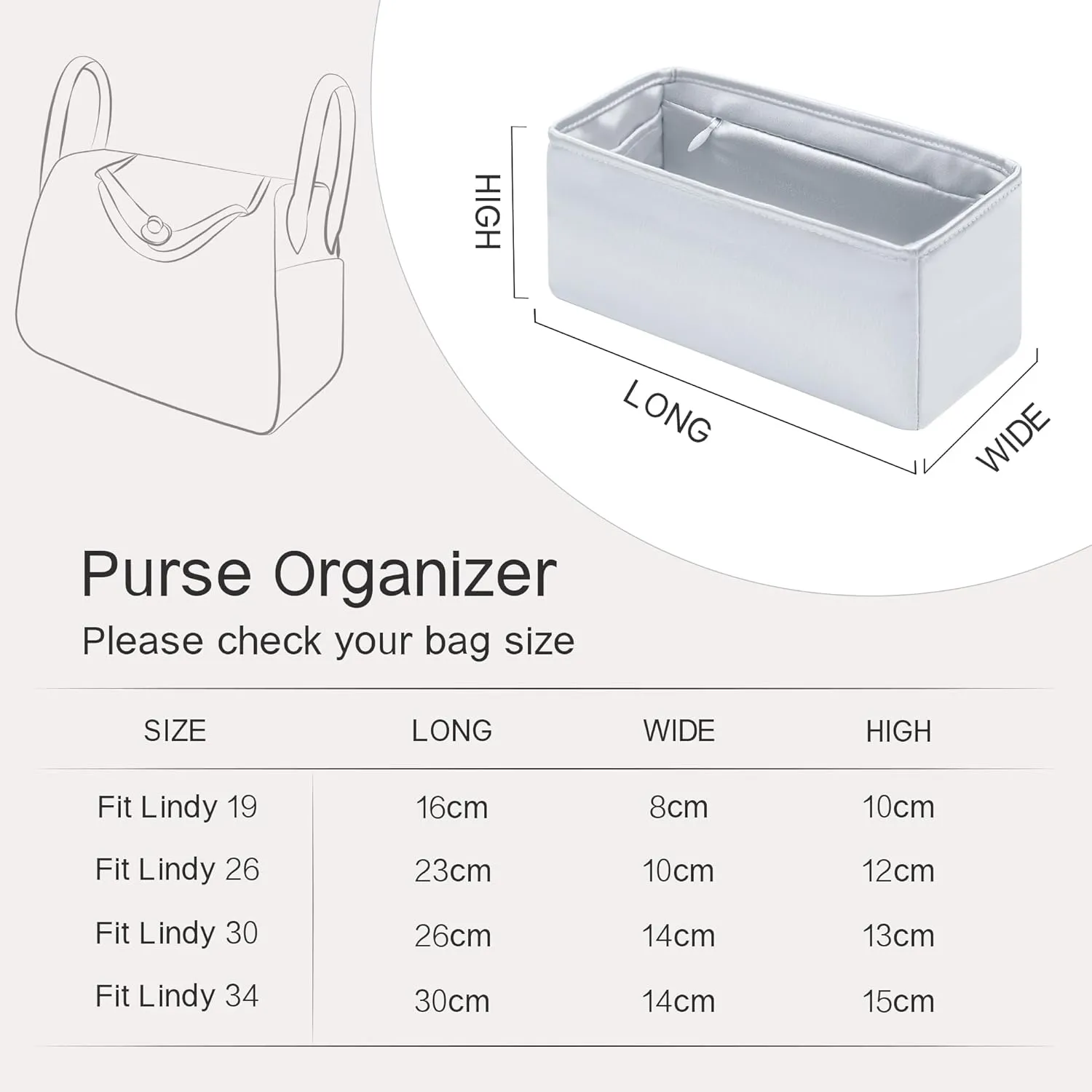 Mini Lindy Bag Insert with Zipper, Lightweight Purse Organizer Insert Compatible with Hermes Lindy Bag, Silky Smooth and Show Luxury(Mini LD19 with Zipper, Blue Pale)