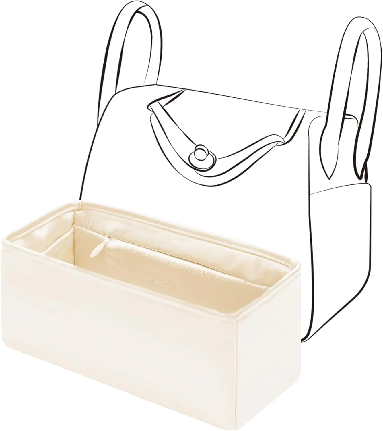 Mini Lindy Bag Insert with Zipper, Lightweight Purse Organizer Insert Compatible with Hermes Lindy Bag, Silky Smooth and Show Luxury(Mini LD19 with Zipper, Craie)