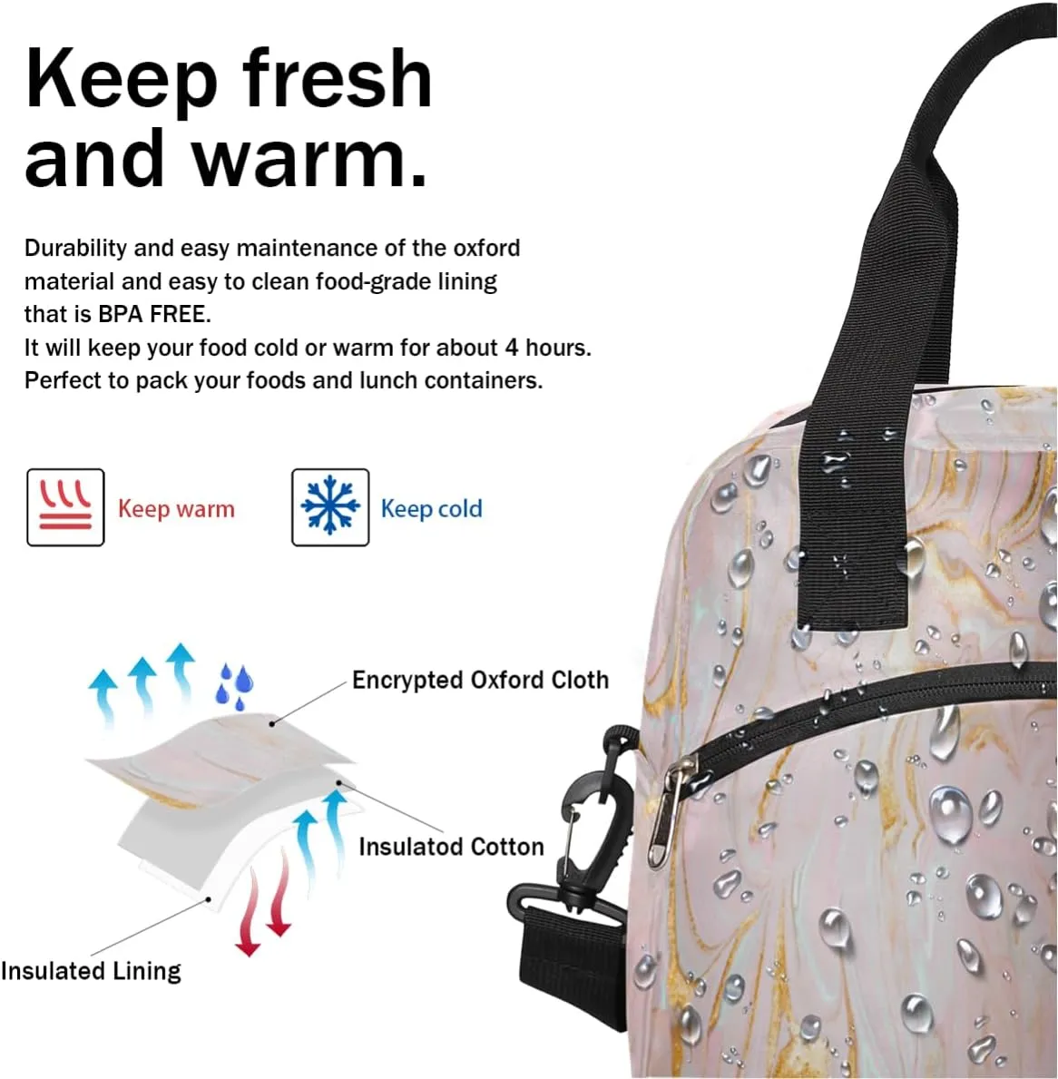 Mixed Quicksand Lunch Bag for Women Men Reusable Durable Insulated Lunch Box for Work Office Picnic Beach Hiking Lunch Tote Bag with Adjustable Shoulder Strap