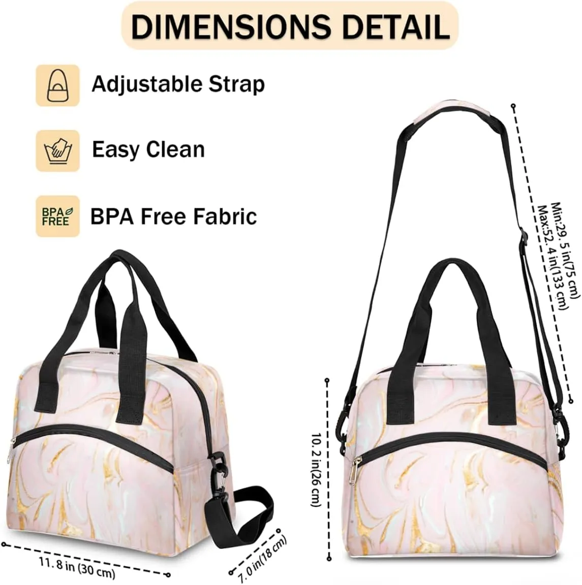 Mixed Quicksand Lunch Bag for Women Men Reusable Durable Insulated Lunch Box for Work Office Picnic Beach Hiking Lunch Tote Bag with Adjustable Shoulder Strap