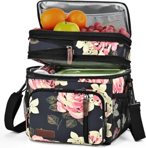 MIYCOO Insulated Lunch Bags for Women Men Large Lunch Box Leakproof Double Deck Soft Cooler Tote Bag (Flower, 15L)