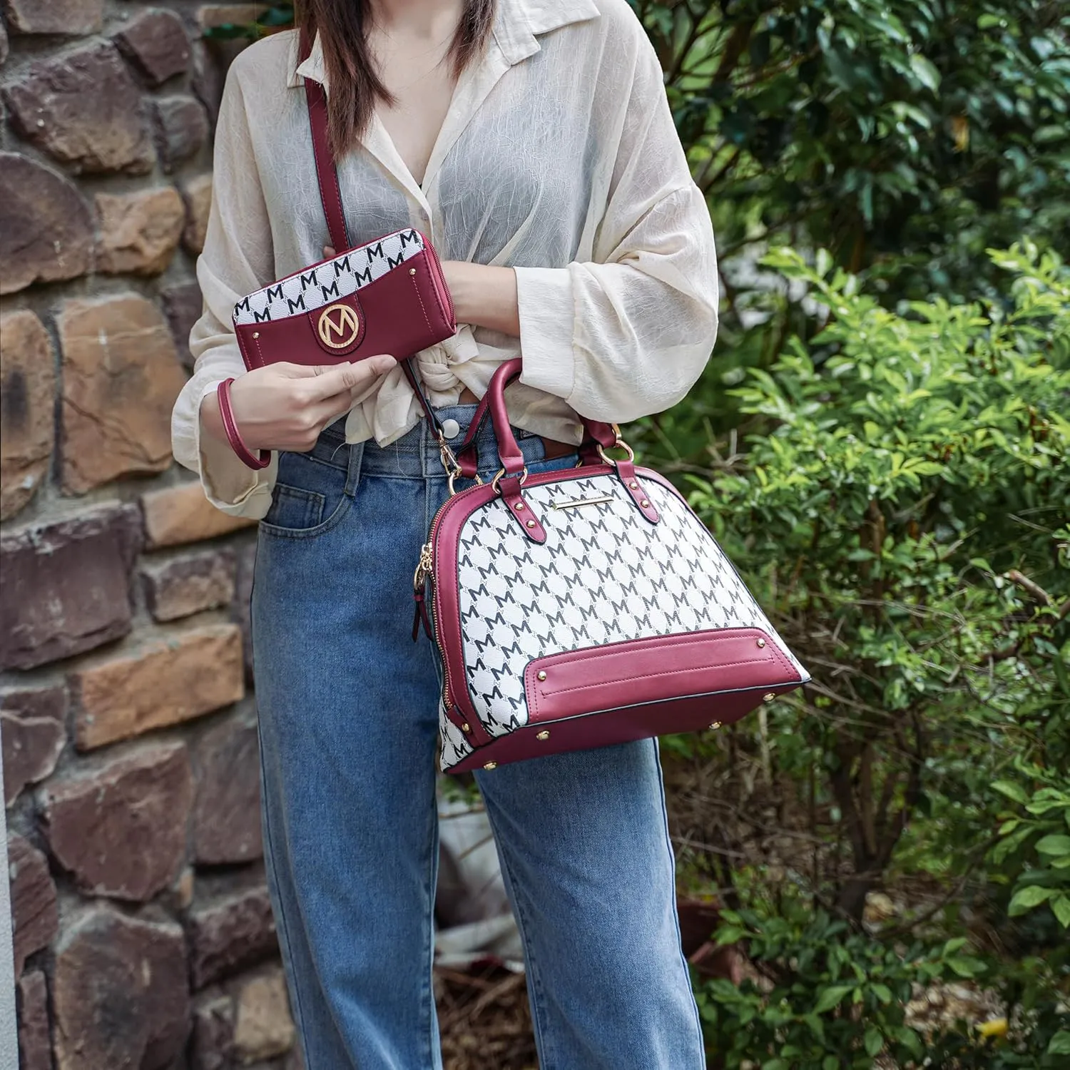 MKF Collection Satchel Bag for Women with Wristlet Wallet, Vegan Leather Top Handle Shoulder Bag Handbag Purse by Mia K
