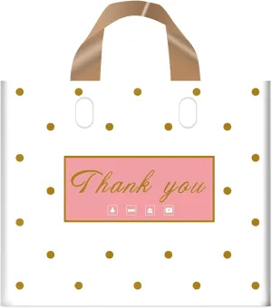 MLAFLY Thank You Bags Shopping Bags, 50 Pack Bulk Merchandise Bags Plastic Boutique Bags for Small Business Retail Bags for Customers Parties Favors Goody Bags(Polka Dot-XLarge(16"x18"))