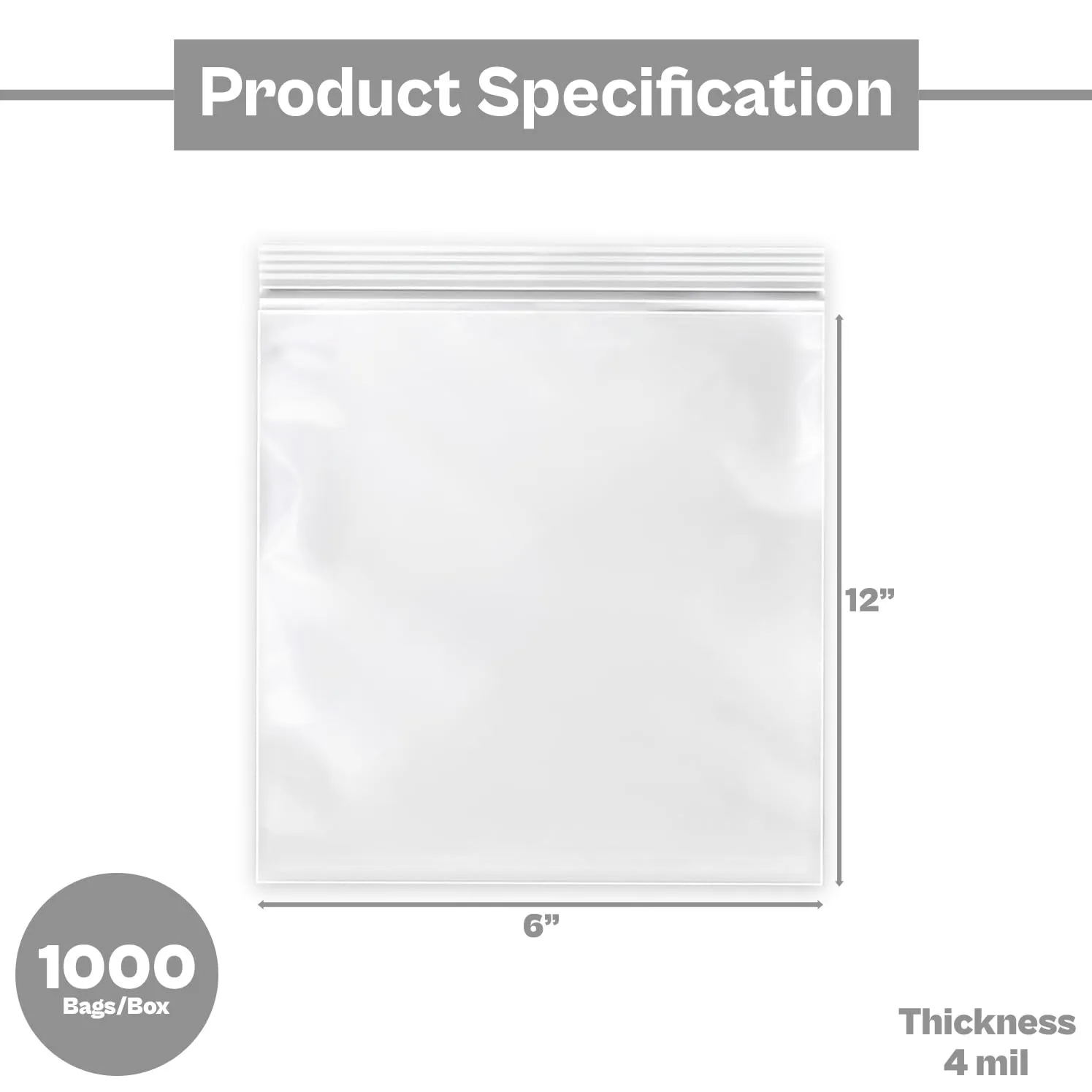 MMBM Resealable Poly Bag, 6x12 Inch, 1000 Pack, 4 Mil, Clear, Lock Seal Zipper, Reclosable Zip Plastic Baggies