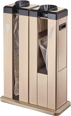 Mobile Automatic Umbrella Packer,Stainless Steel Dual Slot with 600S and 600L Bags,Wheeled Dispenser Stand (Champagne Gold)