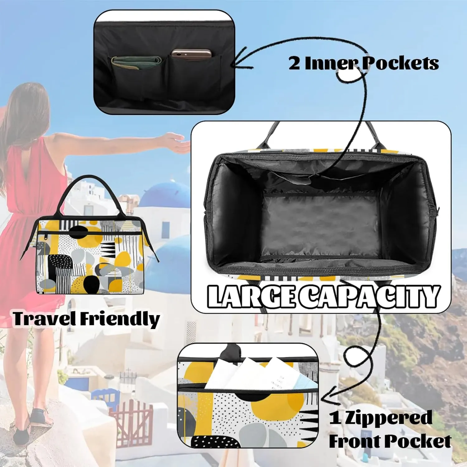 Modern Abstract Colorful Large Travel Duffel Bag Gym Tote Bag for Women Men Waterproof Weekend Overnight Bag Carry On Tote Luggage with Pocket Personal Item Bags Sports Bag fit Travel Sports Gym Yoga