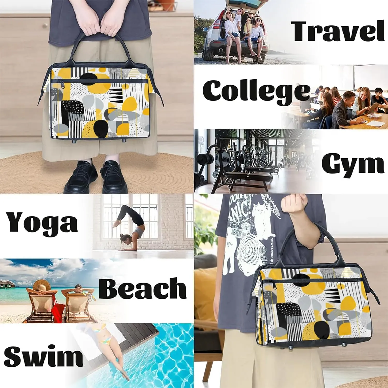 Modern Abstract Colorful Large Travel Duffel Bag Gym Tote Bag for Women Men Waterproof Weekend Overnight Bag Carry On Tote Luggage with Pocket Personal Item Bags Sports Bag fit Travel Sports Gym Yoga