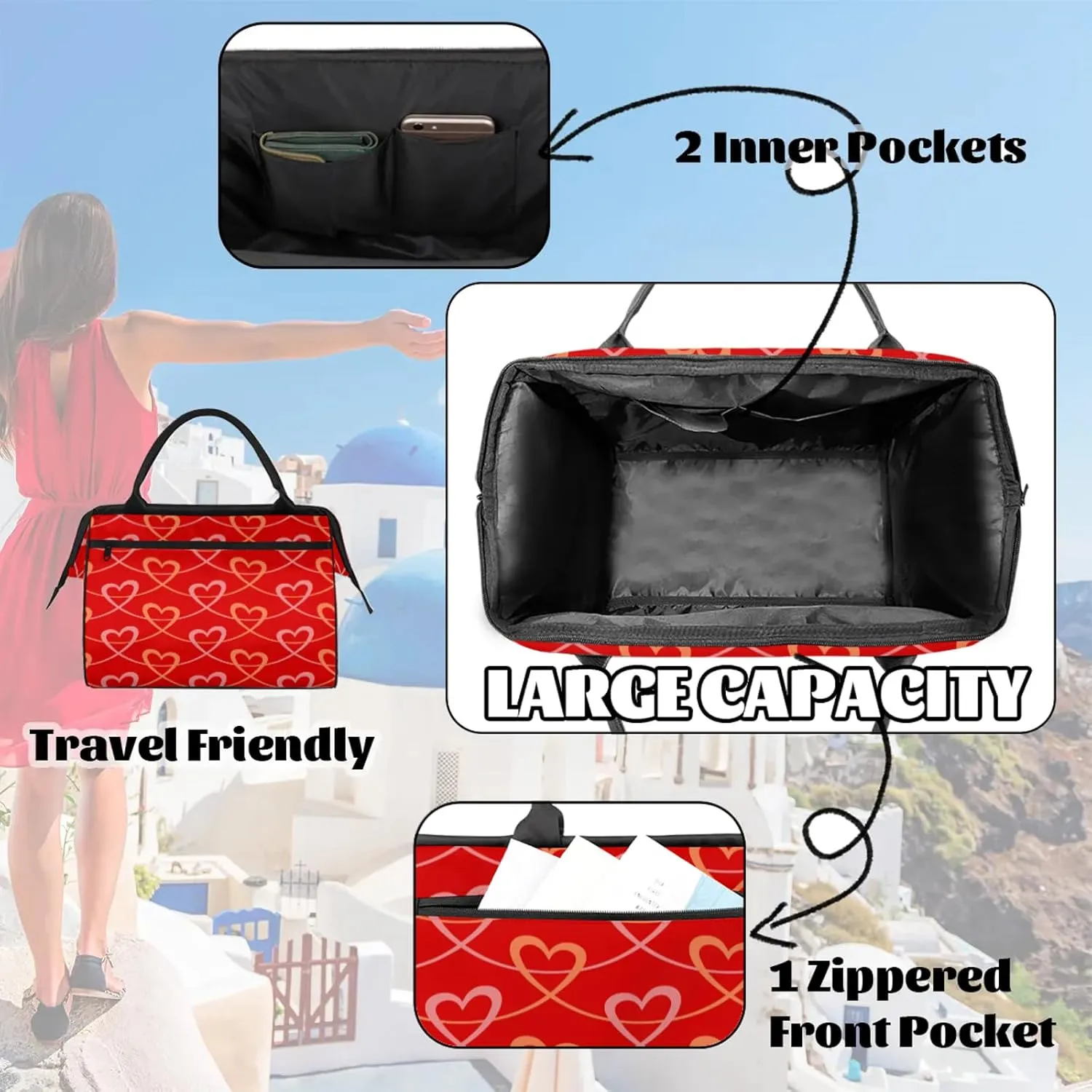 Modern Abstract Love Travel Duffel Bag Gym Tote Bag for Women Men Waterproof Weekend Overnight Bag Carry On Tote Luggage with Pocket Personal Item Bags Sports Bag fit Travel Sports Gym Yoga