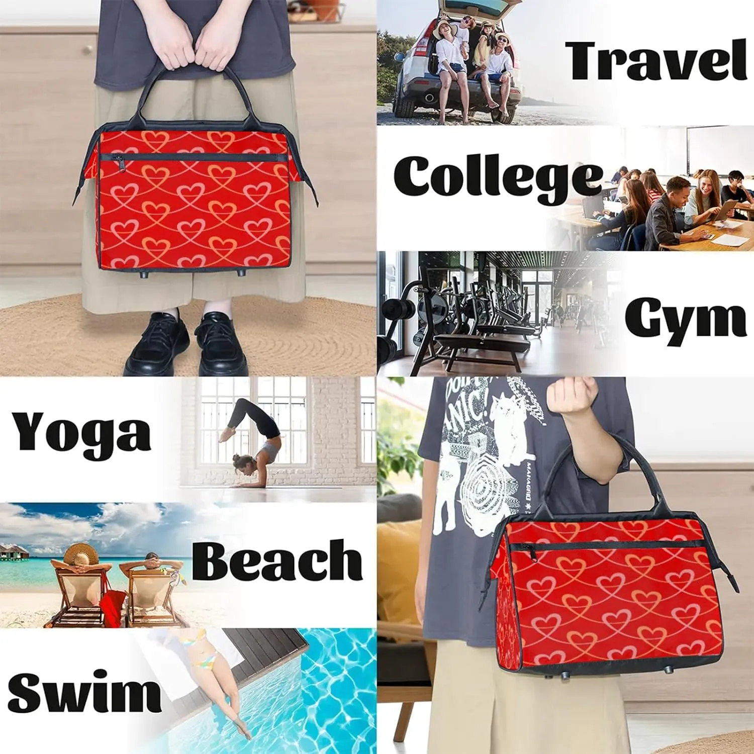 Modern Abstract Love Travel Duffel Bag Gym Tote Bag for Women Men Waterproof Weekend Overnight Bag Carry On Tote Luggage with Pocket Personal Item Bags Sports Bag fit Travel Sports Gym Yoga