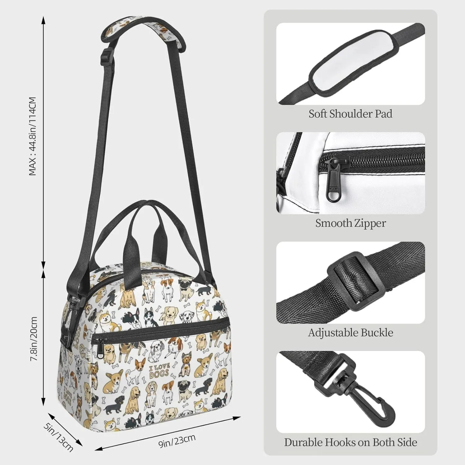 MOLAIGIN Cute Dogs Puppy Pet Insulated Lunch With Adjustable Shoulder Strap Bag Reusable Lunch Box Cooler Tote Bag For Men Women