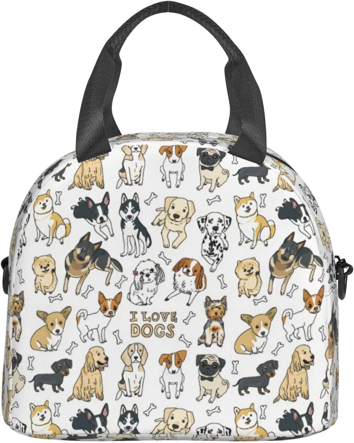 MOLAIGIN Cute Dogs Puppy Pet Insulated Lunch With Adjustable Shoulder Strap Bag Reusable Lunch Box Cooler Tote Bag For Men Women