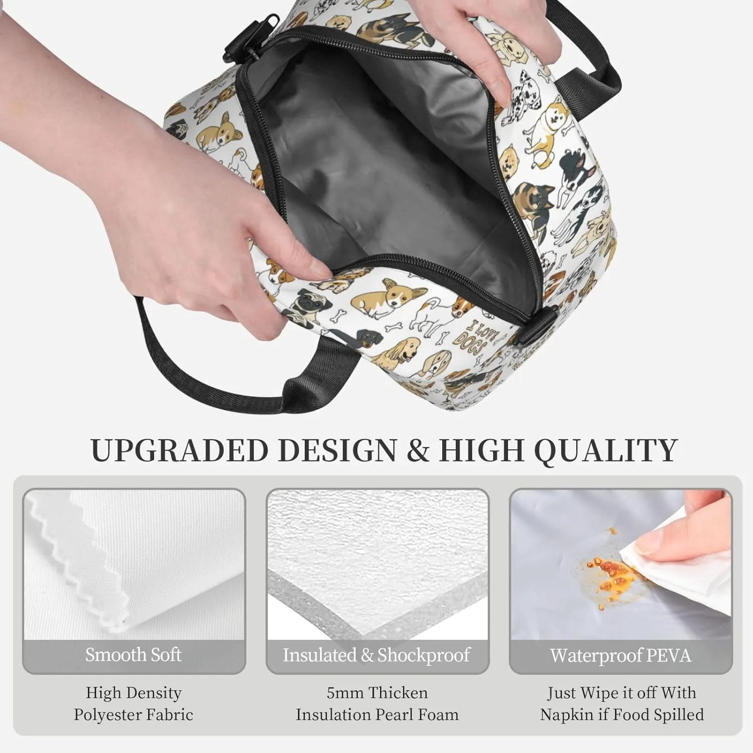 MOLAIGIN Cute Dogs Puppy Pet Insulated Lunch With Adjustable Shoulder Strap Bag Reusable Lunch Box Cooler Tote Bag For Men Women