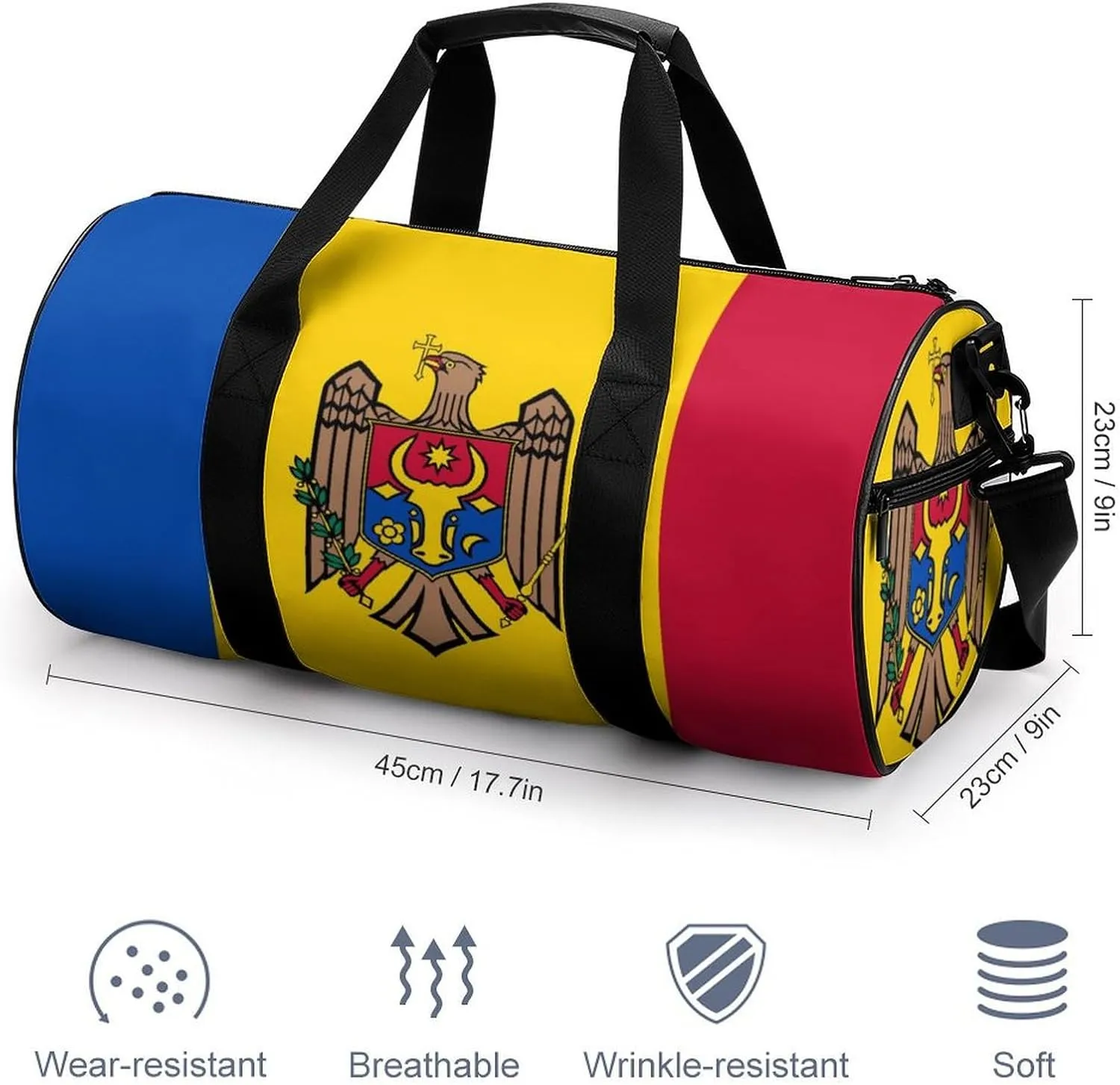 Moldova Flag Large Capacity Gym Bag for Women Men with Wet Pocket Travel Duffel