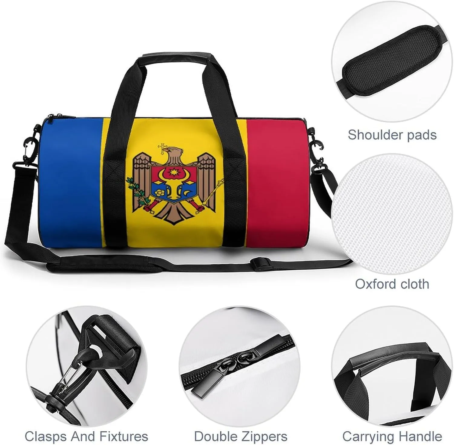 Moldova Flag Large Capacity Gym Bag for Women Men with Wet Pocket Travel Duffel