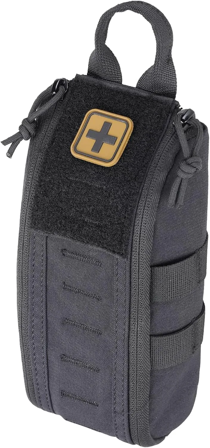 Molle First Aid IFAK Pouch, Medical Bag Molle Medical Pouch Tactical Medical EMT Kit Empty Molle Med Kit Quick Release Handle Small Portable Everyday Carry Survival Bag with Cross Patch